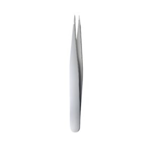 Professional stainless steel eyebrow tweezers featuring an ultra-sharp needle point tip design, perfectly aligned micro-tips, and a smooth ergonomic satin silver handle body, shown in 103.jpg against a clean white background.