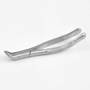 Professional medical-grade stainless steel extraction forceps for lower roots Fig. 45 with a textured grip handle as shown in 11.jpg.