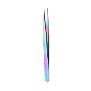 Professional stainless steel straight eyelash extension tweezers featuring a vibrant rainbow plasma multi-color titanium finish, ultra-sharp fine needle tips, and a smooth ergonomic handle, shown in 117.jpg against a clean white background.