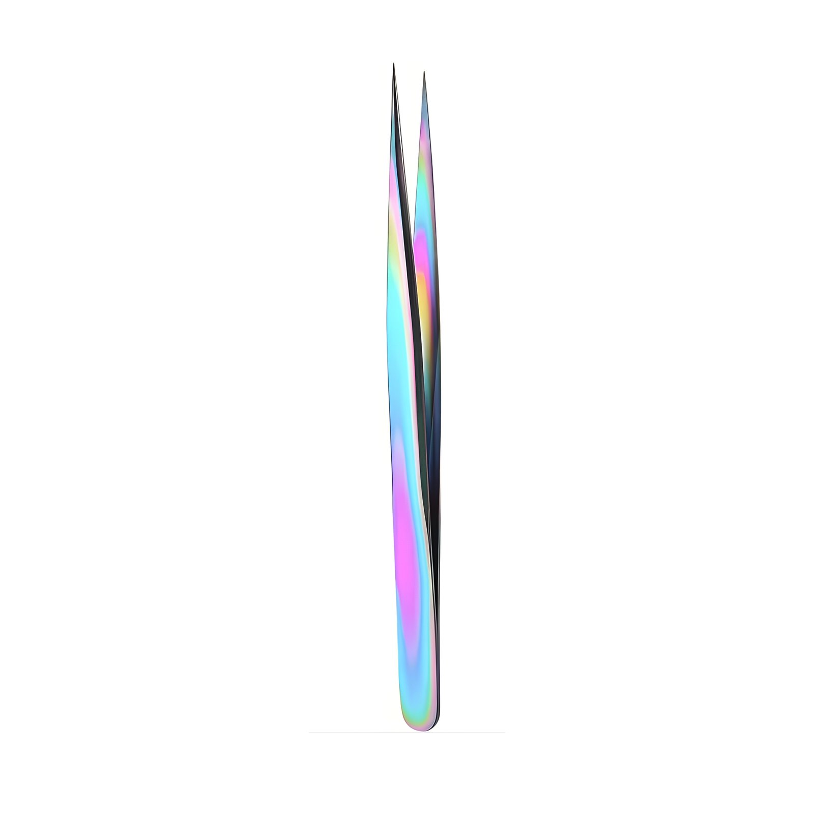 Professional stainless steel straight eyelash extension tweezers featuring a vibrant rainbow plasma multi-color titanium finish, ultra-sharp fine needle tips, and a smooth ergonomic handle, shown in 117.jpg against a clean white background.