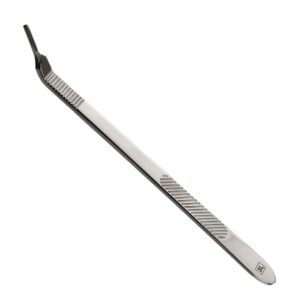 A long, angled-tip No. 3L stainless steel surgical scalpel handle featuring two separate textured grip areas, isolated on a white background.