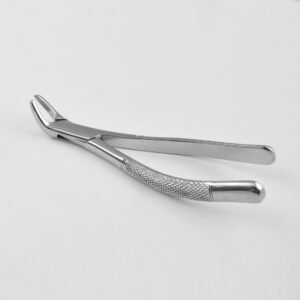 High-quality stainless steel lower root extraction forceps Fig. 74 with a textured ergonomic handle as seen in 12.jpg