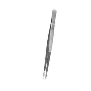 Professional stainless steel dressing tweezers featuring straight, ultra-fine tapered precision points with inner serrations, a smooth polished metallic finish, and a horizontal ribbed non-slip grip zone on the handles, shown in 127.jpg against a clean white background.