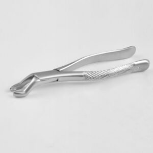 Professional medical-grade stainless steel left upper molar extraction forceps Fig. 18L with a textured ergonomic grip handle as shown in 13.jpg.