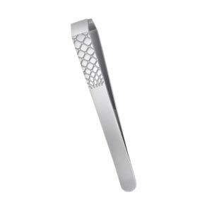 Professional stainless steel eyebrow tweezers featuring a wide flat tip design, perfectly flush aligned edges, and a polished metallic finish with a deeply engraved raised lattice grid textured pattern on the upper handle grip, shown in 130.jpg against a clean white background.