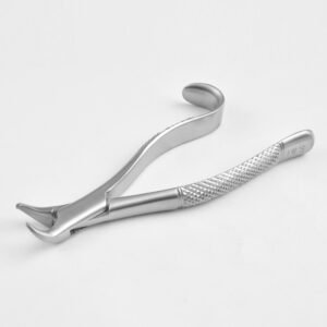 Professional medical-grade stainless steel lower molar extraction forceps Fig. 16S featuring a hooked ergonomic handle as shown in 14.jpg.