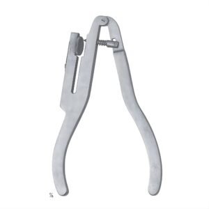 A medical-grade surgical stainless steel Ash style rubber dam punch plier featuring an vertical top hinge, a compact rotating multi-hole wheel anvil, a horizontal sharp punch pin with an integrated compression spring, and smooth curved ergonomic handles isolated on a solid white background.