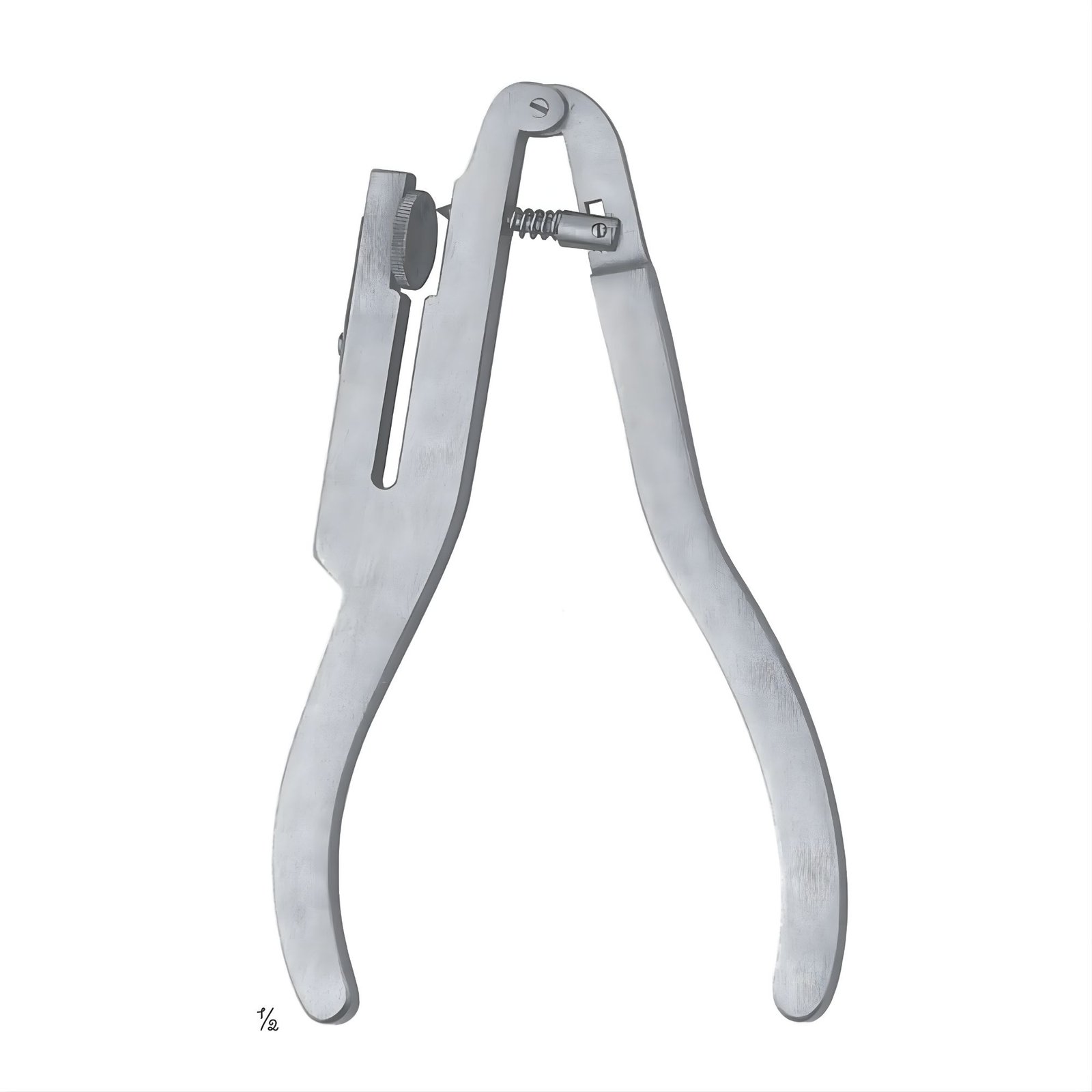 A medical-grade surgical stainless steel Ash style rubber dam punch plier featuring an vertical top hinge, a compact rotating multi-hole wheel anvil, a horizontal sharp punch pin with an integrated compression spring, and smooth curved ergonomic handles isolated on a solid white background.
