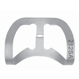 Stainless steel dental rubber dam clamp number 212SA double bowed labial retraction clamp for anterior teeth.