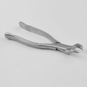 Professional medical-grade stainless steel lower molar extraction forceps Fig. 22 with a textured ergonomic grip handle as shown in 18.jpg.