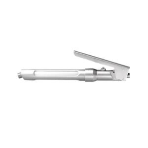 Stainless steel dental intraligamentary ciga type syringe featuring a high-pressure squeeze lever handle mechanism and open barrel window on a solid white background.