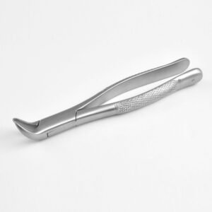 Professional medical-grade stainless steel lower root extraction forceps Fig. 23 featuring a textured ergonomic grip handle as shown in 24.jpg.