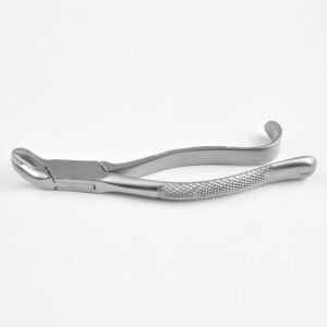 Professional medical-grade stainless steel lower molar extraction forceps Fig. 3 FH with a hooked ergonomic handle as shown in 26.jpg.