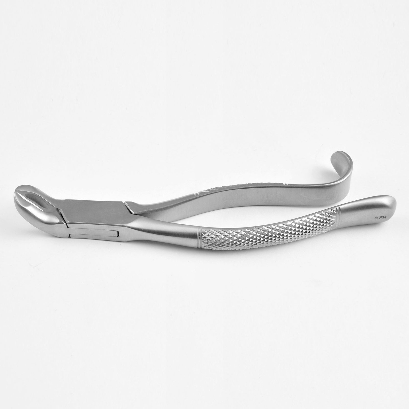 Professional medical-grade stainless steel lower molar extraction forceps Fig. 3 FH with a hooked ergonomic handle as shown in 26.jpg.