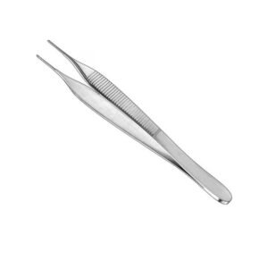 Stainless steel Semken tissue tweezers with an ergonomic ribbed grip midsection and extra-fine straight tips on a clean white background.