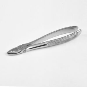 High-quality medical-grade stainless steel universal upper extraction forceps for roots and incisors featuring a serrated beak and textured ergonomic handle as shown in 36.jpg.