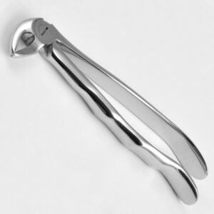Professional medical-grade stainless steel lower molar extraction forceps featuring a specialized ergonomic wave-contoured handle as shown in 38.jpg.