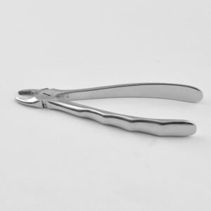 Professional medical-grade stainless steel lower incisor and root extraction forceps Fig. 34 with an ergonomic wave-contoured handle as shown in 40.jpg.