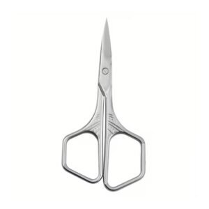 Heavy-duty stainless steel straight crafting scissors with wide, angular ergonomic handles and decorative leaf-pattern engraving, isolated on a white background as shown in 58.jpg.