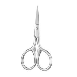 Polished stainless steel straight embroidery scissors with decorative classic engravings on the handles, isolated on a clean white background as shown in 59.jpg.
