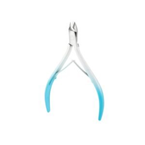 Professional stainless steel cuticle nippers featuring a stylish white-to-blue ombre gradient handle and ultra-sharp precision jaw blades, showcased in 71.jpg on a solid white background.