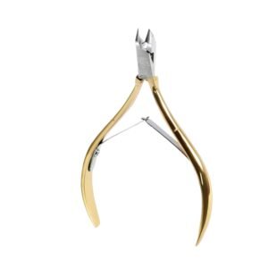 Professional stainless steel cuticle nippers featuring sleek gold-plated handles, ultra-sharp micro-precision jaw blades, and a responsive dual-spring mechanism, displayed in 80.jpg on a clean white background.