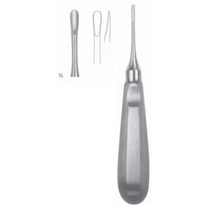Medical grade stainless steel Apical dental root elevator featuring a straight shank and a rounded, spoon-shaped tip for tooth extraction, as shown in 85.jpg.
