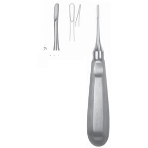 Medical grade stainless steel Apical dental root elevator featuring a straight shank and a fine, rounded blade for precision tooth extraction, as shown in 87.jpg.