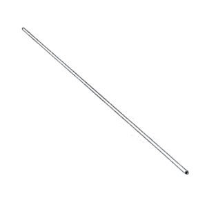 Surgical-grade stainless steel plain probe featuring a long, straight cylindrical rod profile with smooth rounded blunt tips on both ends, isolated on a white background.