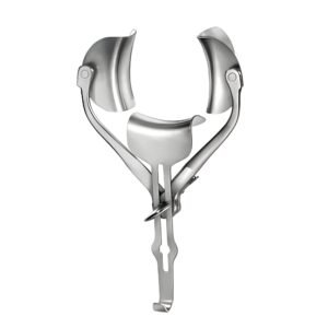 Surgical-grade stainless steel O'Sullivan-O'Connor self-retaining abdominal retractor featuring two curved lateral blades on curved frame arms and an adjustable central bladder blade, isolated on a white background.