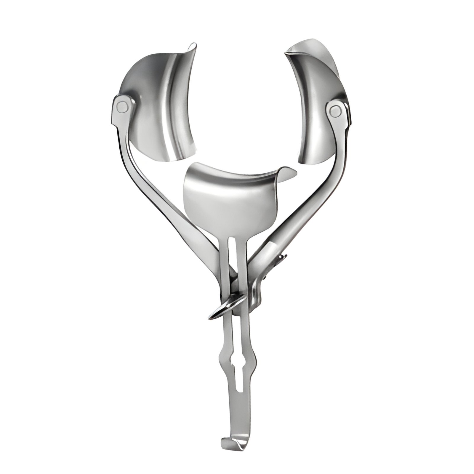 Surgical-grade stainless steel O'Sullivan-O'Connor self-retaining abdominal retractor featuring two curved lateral blades on curved frame arms and an adjustable central bladder blade, isolated on a white background.