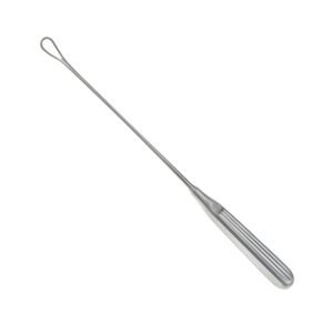 Surgical cotton applicator probe featuring an elongated slender shaft, a specialized wire loop tip for secure cotton wrapping, and a solid fluted handle grip, crafted from surgical-grade stainless steel as shown in 184.jpg.