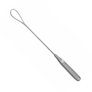 Surgical cotton applicator probe featuring an elongated slender shaft, a specialized wire loop tip for secure cotton wrapping, and a solid fluted handle grip, crafted from surgical-grade stainless steel as shown in 186.jpg.