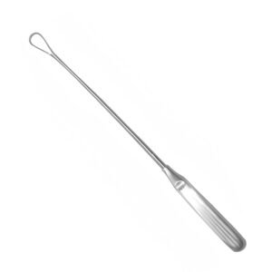 Surgical cotton applicator probe featuring an elongated slender shaft, a specialized wire loop tip for secure cotton wrapping, and a solid fluted handle grip, crafted from surgical-grade stainless steel as shown in 187.jpg.