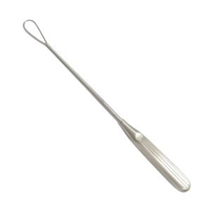Surgical cotton applicator probe featuring an elongated slender shaft, a specialized wire loop tip for secure cotton wrapping, and a solid fluted handle grip, crafted from surgical-grade stainless steel as shown in 188.jpg.