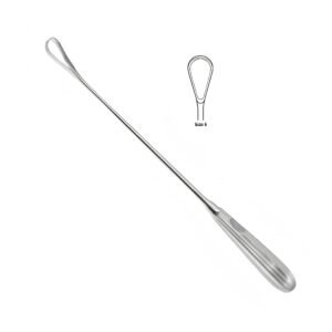 Surgical cotton applicator probe featuring an elongated slender shaft, a size 6 specialized wire loop tip for cotton wrapping, and a solid fluted handle grip, crafted from surgical-grade stainless steel as shown in 192.jpg.