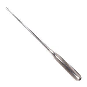 Surgical cotton applicator probe featuring an elongated, slender shaft, a threaded/rough tip for holding cotton, and a solid grooved handle, crafted from premium surgical stainless steel as shown in 193.jpg.