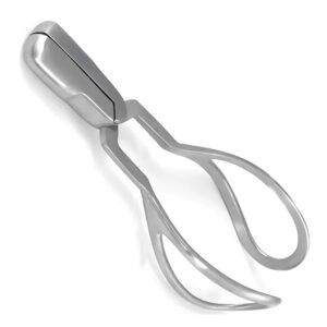 Surgical sterilizer forceps featuring broad curved loops for grasping hot instruments, a spring-action pivot joint, and short, thick, smooth block-style handles, crafted from surgical-grade stainless steel as shown in 196.jpg.
