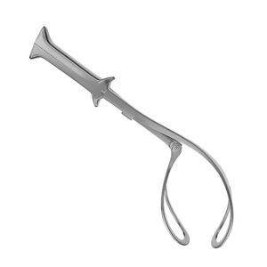 Simpson obstetric forceps with fenestrated curved blades and a mechanical plier-grip handle, shown in the image 201.jpg on a clean white background.