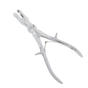 Medical-grade stainless steel multi-joint surgical bone rongeur with scoop-shaped jaws for heavy-duty orthopedic bone nibbling.