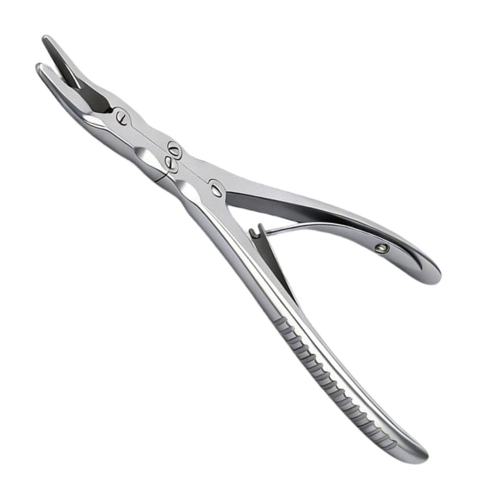 Medical-grade stainless steel multi-joint surgical bone cutting forceps with curved sharp jaws for heavy-duty orthopedic bone resection.