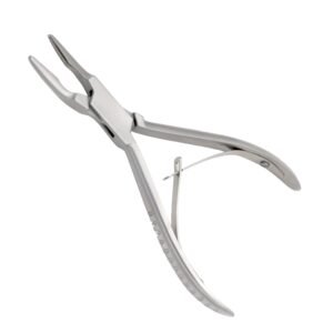Medical-grade stainless steel surgical bone cutting forceps with a double-action spring mechanism and curved jaws for orthopedic surgery.