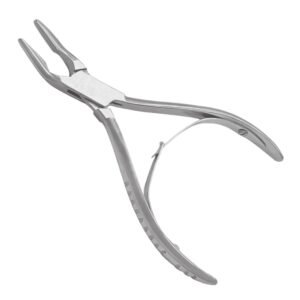 Medical-grade stainless steel double-action surgical bone cutting forceps with curved sharp jaws for orthopedic procedures.