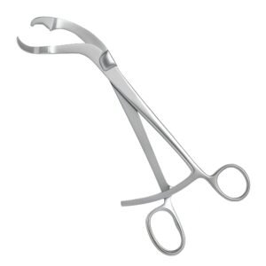 Medical-grade Verbrugge bone holding forceps shown in 227.jpg, featuring curved serrated jaws and a specialized swivel-style ratchet lock for orthopedic surgery.