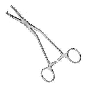 Medical-grade stainless steel Lane bone holding forceps with 1x2 terminal hooked teeth, serrated jaws, and a ratchet locking mechanism for orthopedic surgery.