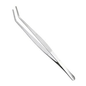 London College dental tweezers with angled serrated tips and a ribbed ergonomic handle made of high-grade surgical stainless steel.