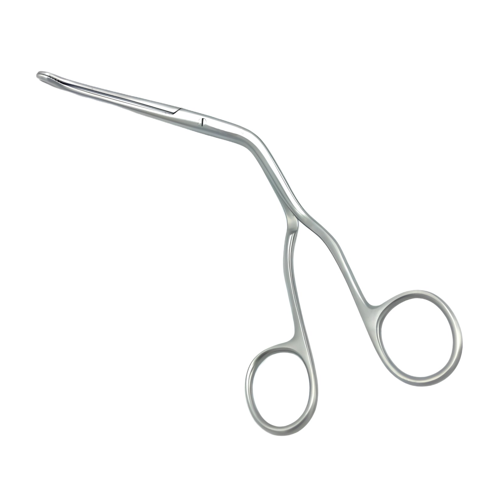 Hartmann nasal dressing forceps featuring a bayonet-shaped shank, slender straight jaws, and a ring handle made of premium surgical stainless steel.