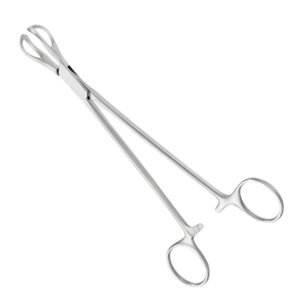 A pair of stainless steel Collin Tumor Forceps with fenestrated cage-like jaws, a box lock joint, and ring handles, isolated on a white background, as shown in 37.jpg.