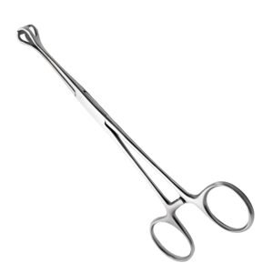 A pair of medical-grade stainless steel Collin Tissue and Tumor Forceps with unique fenestrated loop jaws, long slender shafts, a box joint, and ring handles, isolated against a white background, as seen in 39.jpg.