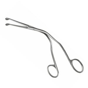 Pelkmann cotton forceps featuring a double-curved shank, ring handles, and spoon-shaped serrated jaws, made of premium surgical stainless steel as shown in 5.jpg.